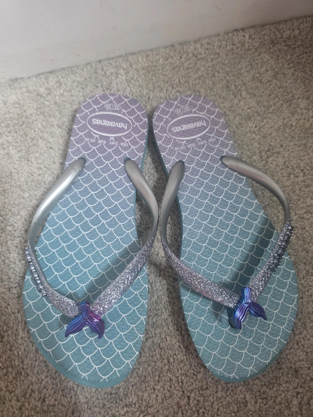Havaianas Teal & Purple Mermaid-Scale Glitter Flip Flops